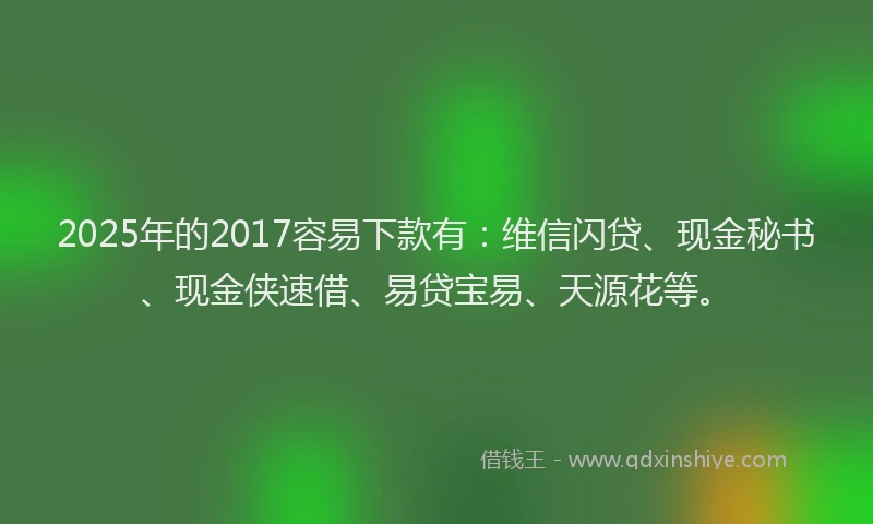 2025年的2017容易下款有：维信闪贷、现金秘书、现金侠速借、易贷宝易、天源花等。
