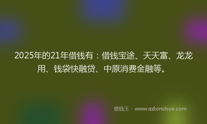2025年的21年借钱有：借钱宝途、天天富、龙龙用、钱袋快融贷、中原消费金融等。
