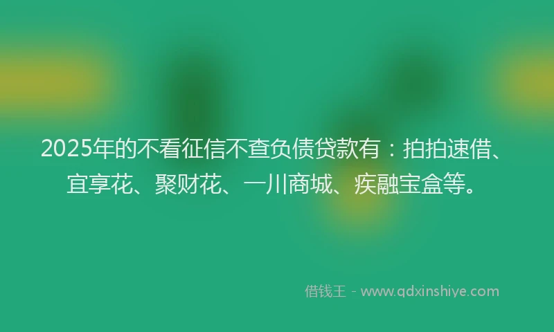 2025年的不看征信不查负债贷款有：拍拍速借、宜享花、聚财花、一川商城、疾融宝盒等。