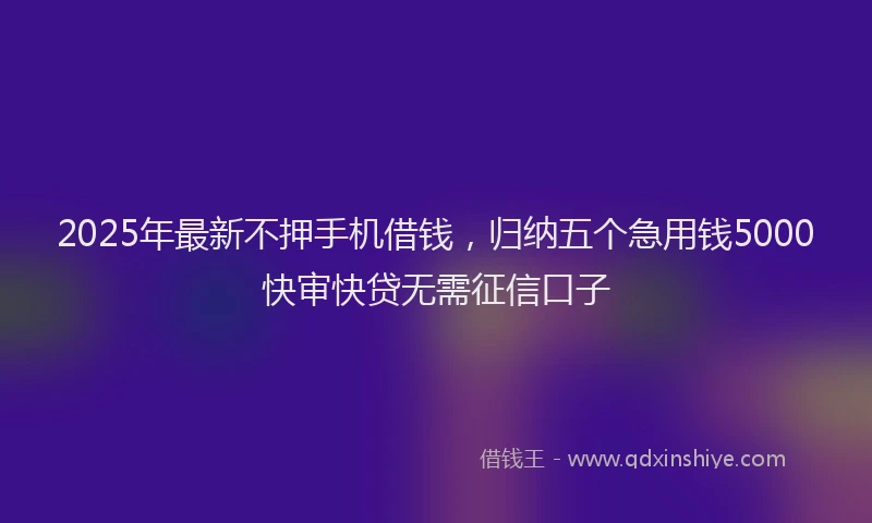 2025年最新不押手机借钱，归纳五个急用钱5000快审快贷无需征信口子
