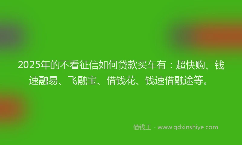 2025年的不看征信如何贷款买车有：超快购、钱速融易、飞融宝、借钱花、钱速借融途等。