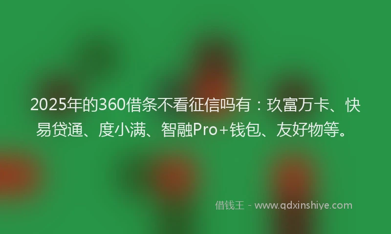 2025年的360借条不看征信吗有：玖富万卡、快易贷通、度小满、智融Pro+钱包、友好物等。