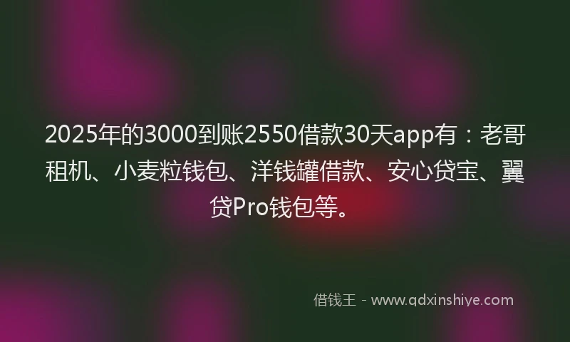 2025年的3000到账2550借款30天app有：老哥租机、小麦粒钱包、洋钱罐借款、安心贷宝、翼贷Pro钱包等。
