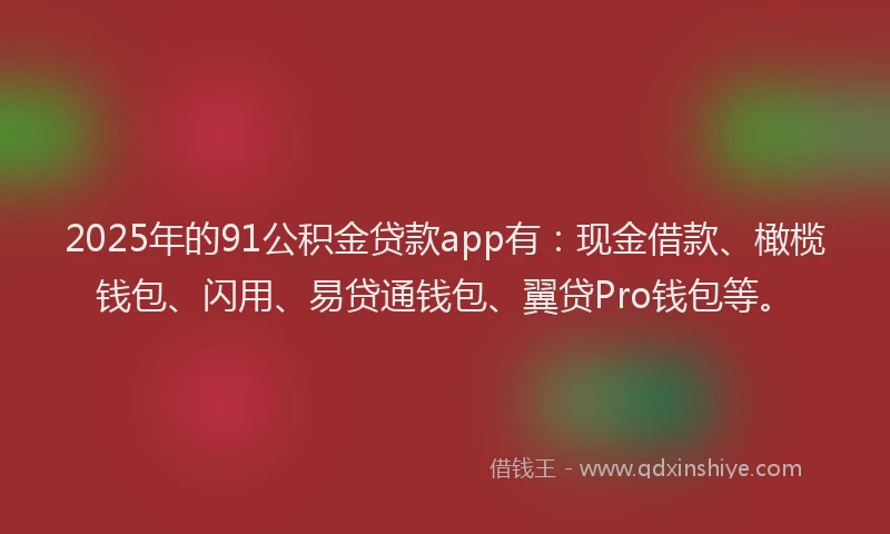2025年的91公积金贷款app有：现金借款、橄榄钱包、闪用、易贷通钱包、翼贷Pro钱包等。