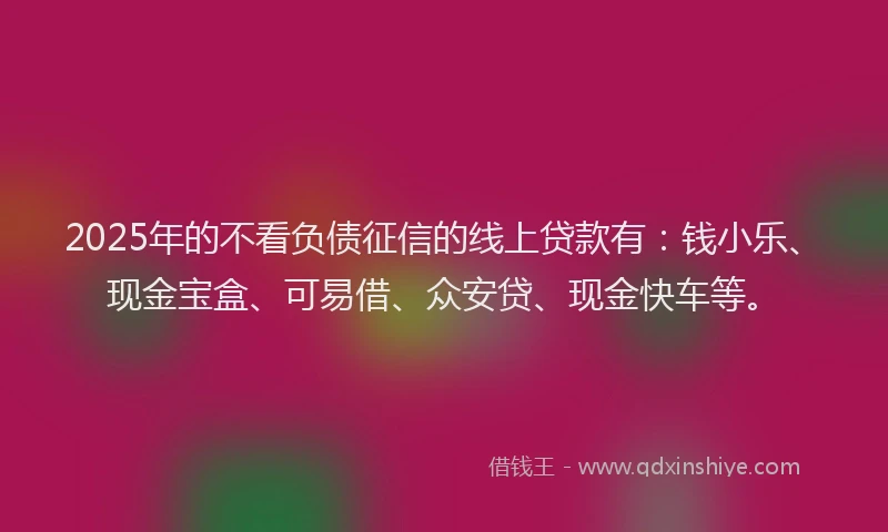2025年的不看负债征信的线上贷款有：钱小乐、现金宝盒、可易借、众安贷、现金快车等。