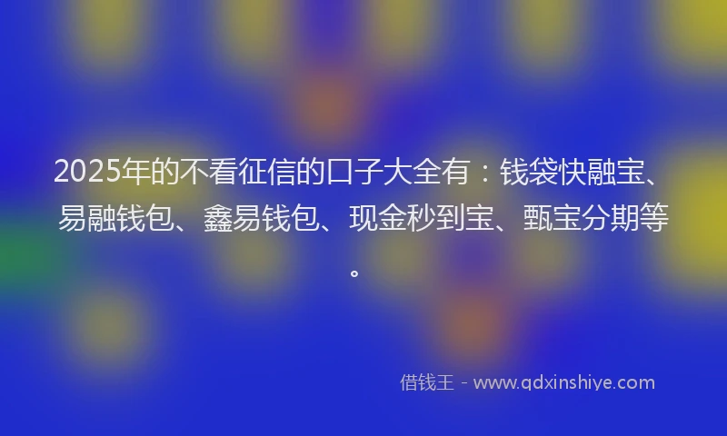 2025年的不看征信的口子大全有：钱袋快融宝、易融钱包、鑫易钱包、现金秒到宝、甄宝分期等。