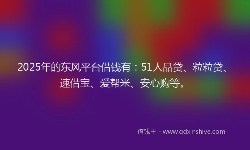 2025年的东风平台借钱有：51人品贷、粒粒贷、速借宝、爱帮米、安心购等。