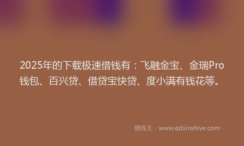 2025年的下载极速借钱有：飞融金宝、金瑞Pro钱包、百兴贷、借贷宝快贷、度小满有钱花等。