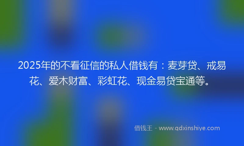 2025年的不看征信的私人借钱有：麦芽贷、戒易花、爱木财富、彩虹花、现金易贷宝通等。