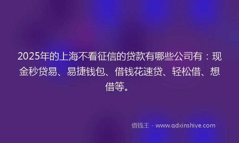 2025年的上海不看征信的贷款有哪些公司有：现金秒贷易、易捷钱包、借钱花速贷、轻松借、想借等。