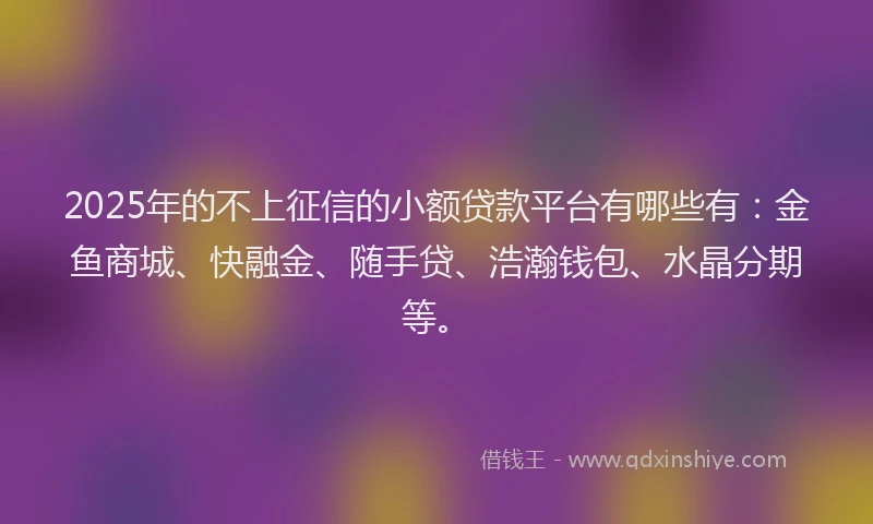 2025年的不上征信的小额贷款平台有哪些有：金鱼商城、快融金、随手贷、浩瀚钱包、水晶分期等。