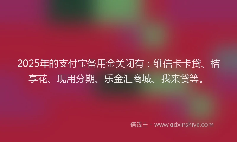 2025年的支付宝备用金关闭有：维信卡卡贷、桔享花、现用分期、乐金汇商城、我来贷等。