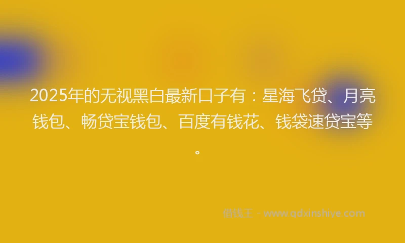 2025年的无视黑白最新口子有：星海飞贷、月亮钱包、畅贷宝钱包、百度有钱花、钱袋速贷宝等。