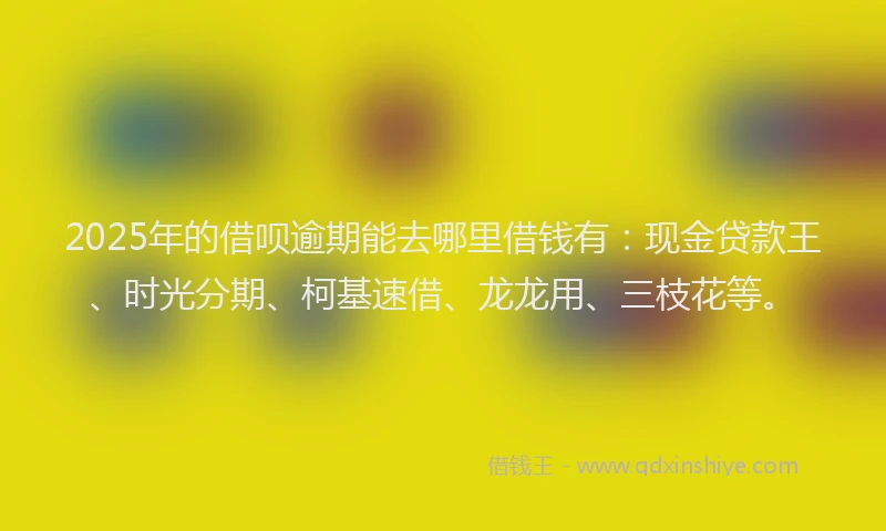 2025年的借呗逾期能去哪里借钱有：现金贷款王、时光分期、柯基速借、龙龙用、三枝花等。