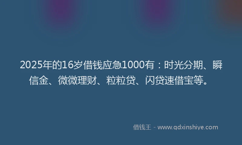 2025年的16岁借钱应急1000有：时光分期、瞬信金、微微理财、粒粒贷、闪贷速借宝等。