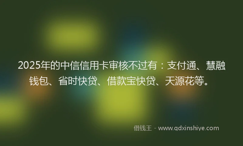 2025年的中信信用卡审核不过有：支付通、慧融钱包、省时快贷、借款宝快贷、天源花等。