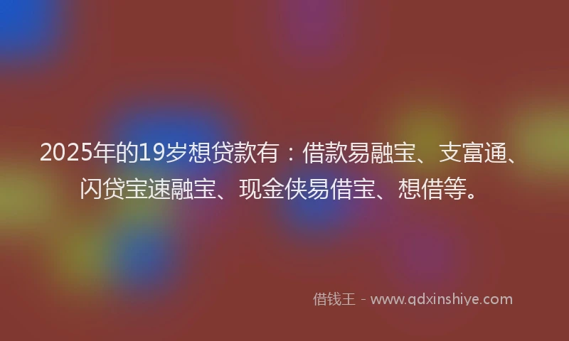 2025年的19岁想贷款有：借款易融宝、支富通、闪贷宝速融宝、现金侠易借宝、想借等。