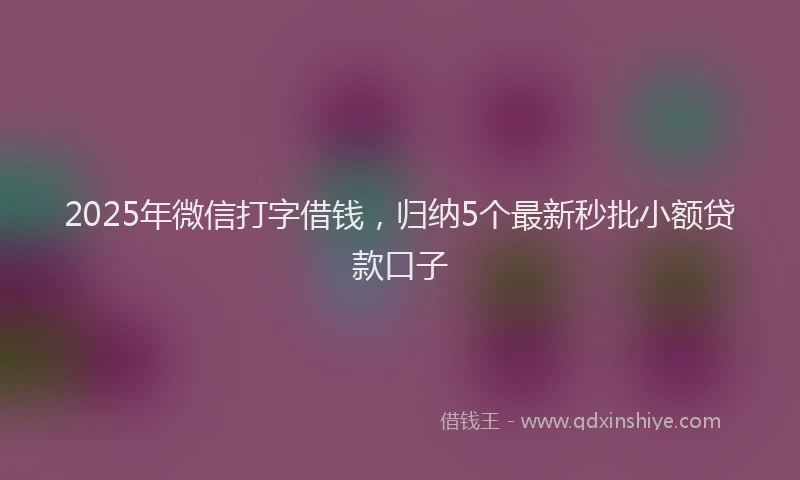 2025年微信打字借钱，归纳5个最新秒批小额贷款口子