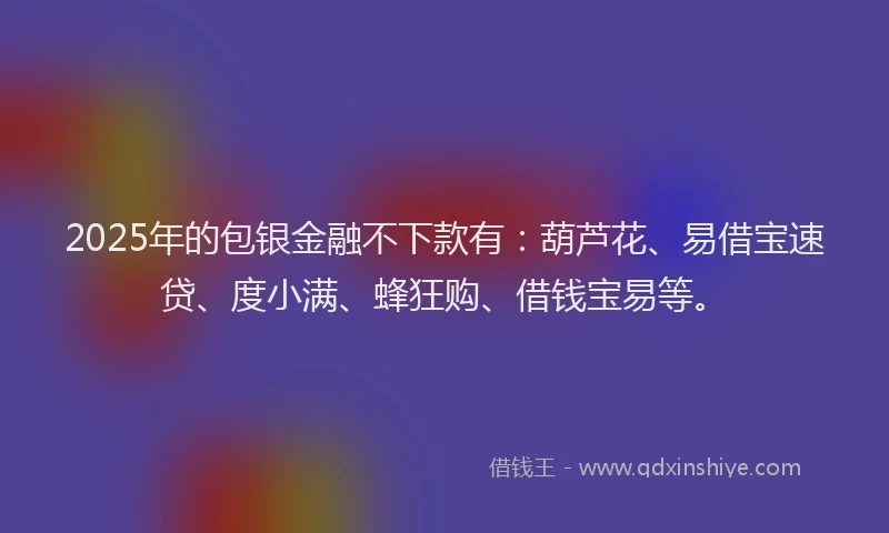 2025年的包银金融不下款有：葫芦花、易借宝速贷、度小满、蜂狂购、借钱宝易等。