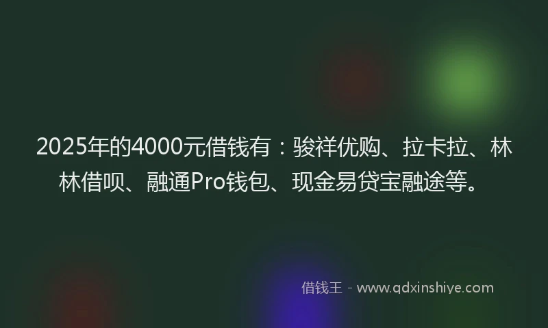 2025年的4000元借钱有：骏祥优购、拉卡拉、林林借呗、融通Pro钱包、现金易贷宝融途等。