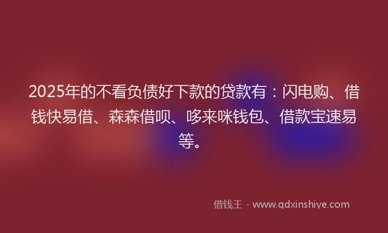 2025年的不看负债好下款的贷款有：闪电购、借钱快易借、森森借呗、哆来咪钱包、借款宝速易等。