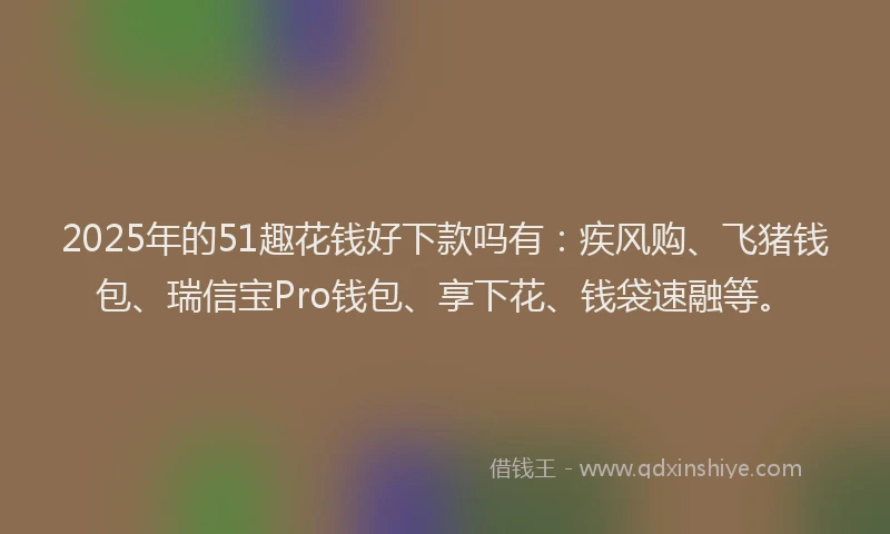 2025年的51趣花钱好下款吗有：疾风购、飞猪钱包、瑞信宝Pro钱包、享下花、钱袋速融等。