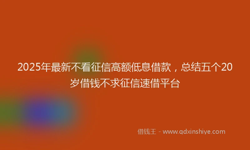 2025年最新不看征信高额低息借款，总结五个20岁借钱不求征信速借平台