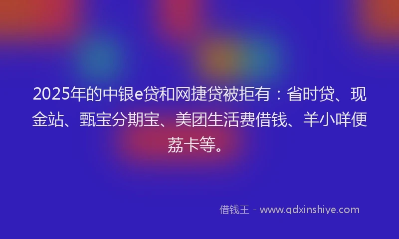 2025年的中银e贷和网捷贷被拒有：省时贷、现金站、甄宝分期宝、美团生活费借钱、羊小咩便荔卡等。