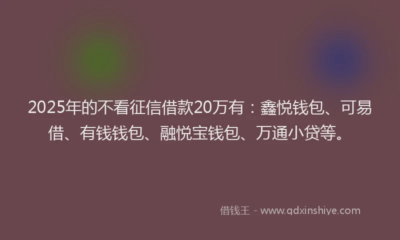 2025年的不看征信借款20万有：鑫悦钱包、可易借、有钱钱包、融悦宝钱包、万通小贷等。