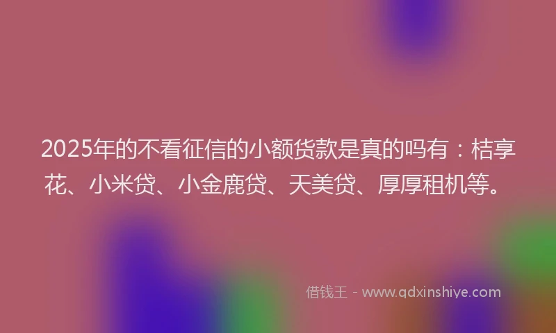 2025年的不看征信的小额货款是真的吗有：桔享花、小米贷、小金鹿贷、天美贷、厚厚租机等。