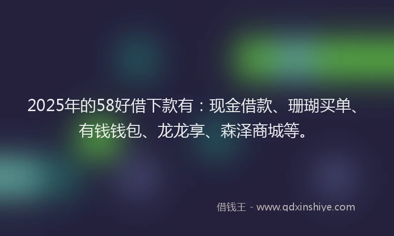 2025年的58好借下款有：现金借款、珊瑚买单、有钱钱包、龙龙享、森泽商城等。