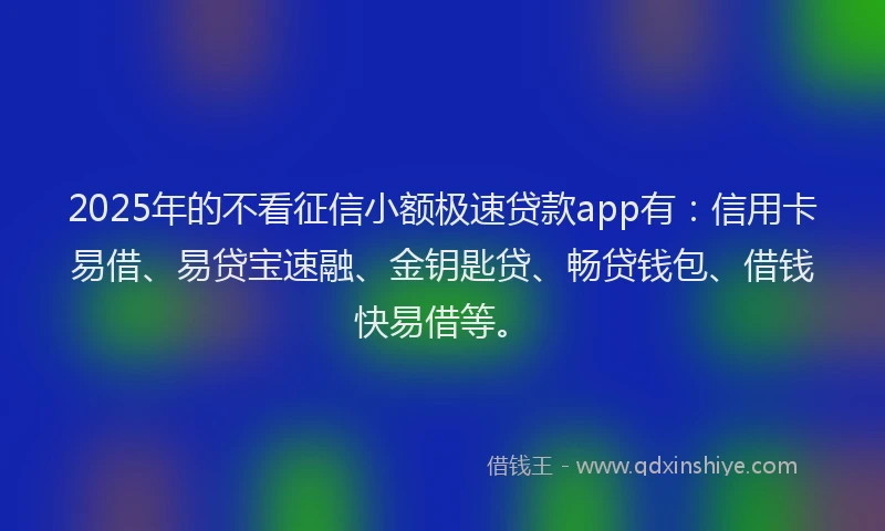 2025年的不看征信小额极速贷款app有：信用卡易借、易贷宝速融、金钥匙贷、畅贷钱包、借钱快易借等。