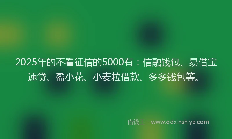 2025年的不看征信的5000有：信融钱包、易借宝速贷、盈小花、小麦粒借款、多多钱包等。