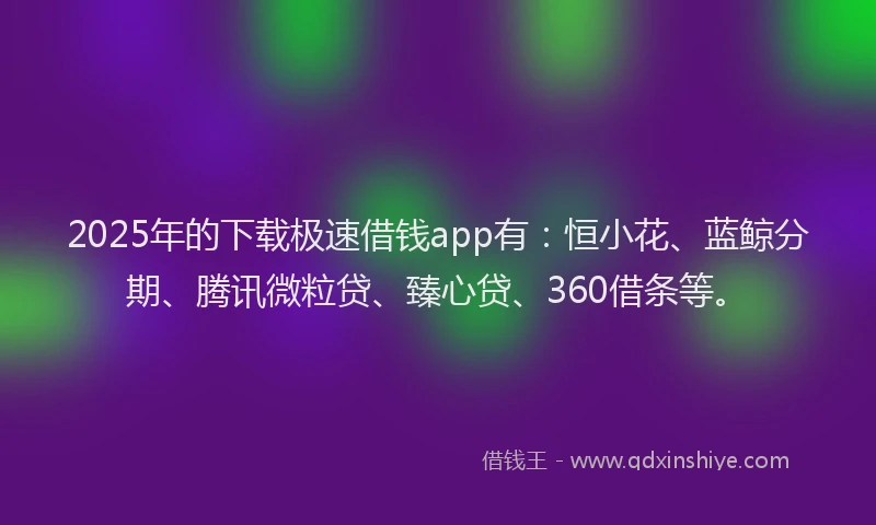 2025年的下载极速借钱app有：恒小花、蓝鲸分期、腾讯微粒贷、臻心贷、360借条等。