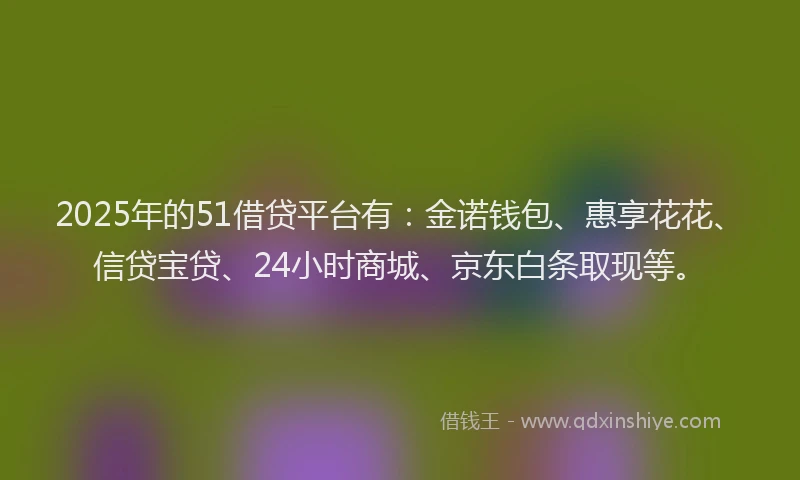 2025年的51借贷平台有：金诺钱包、惠享花花、信贷宝贷、24小时商城、京东白条取现等。