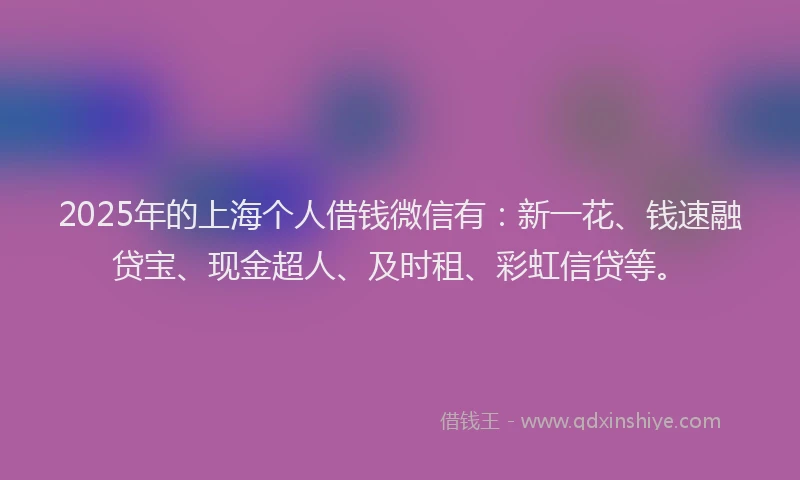 2025年的上海个人借钱微信有：新一花、钱速融贷宝、现金超人、及时租、彩虹信贷等。