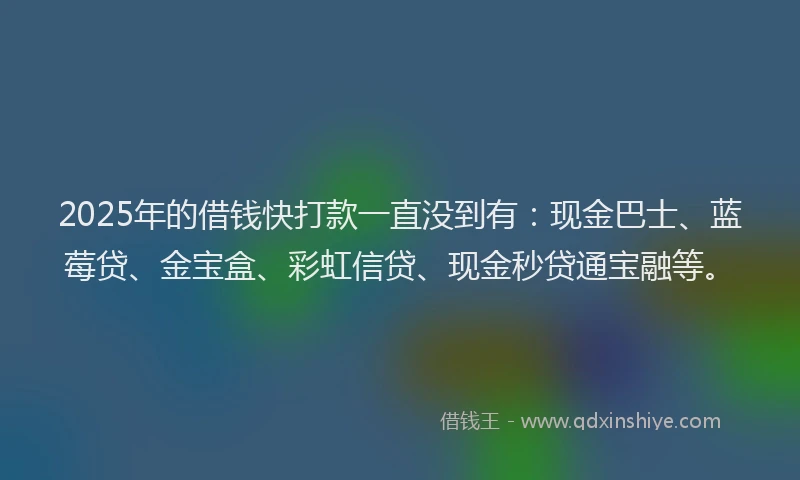 2025年的借钱快打款一直没到有：现金巴士、蓝莓贷、金宝盒、彩虹信贷、现金秒贷通宝融等。