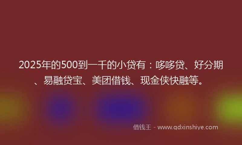 2025年的500到一千的小贷有：哆哆贷、好分期、易融贷宝、美团借钱、现金侠快融等。