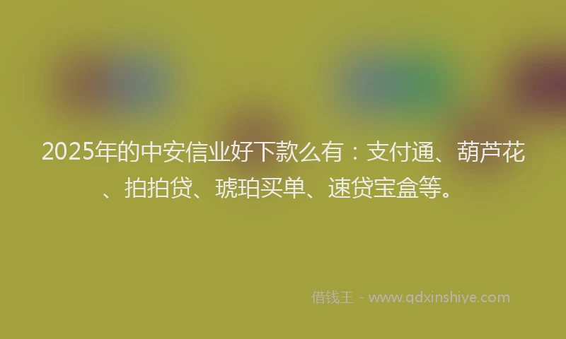 2025年的中安信业好下款么有：支付通、葫芦花、拍拍贷、琥珀买单、速贷宝盒等。