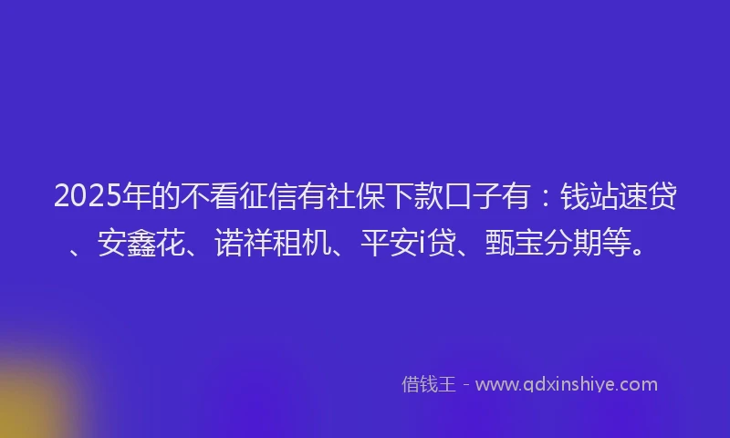2025年的不看征信有社保下款口子有：钱站速贷、安鑫花、诺祥租机、平安i贷、甄宝分期等。