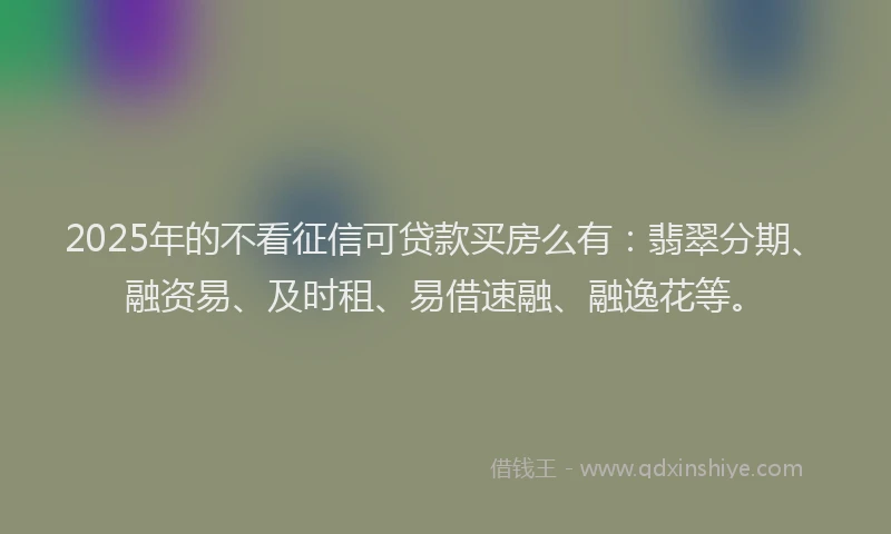 2025年的不看征信可贷款买房么有：翡翠分期、融资易、及时租、易借速融、融逸花等。