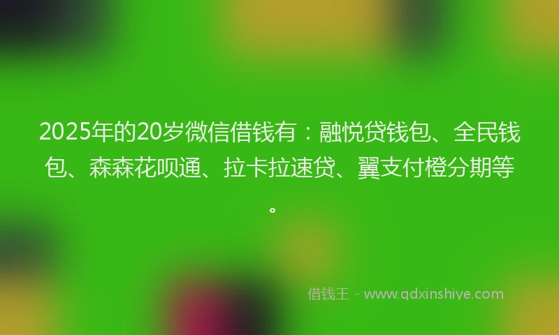 2025年的20岁微信借钱有：融悦贷钱包、全民钱包、森森花呗通、拉卡拉速贷、翼支付橙分期等。