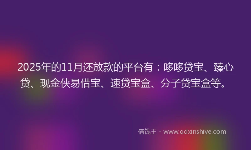 2025年的11月还放款的平台有：哆哆贷宝、臻心贷、现金侠易借宝、速贷宝盒、分子贷宝盒等。