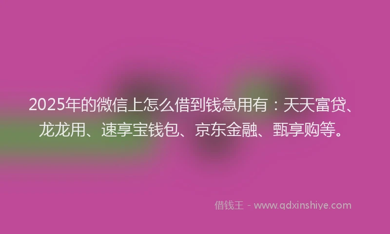 2025年的微信上怎么借到钱急用有：天天富贷、龙龙用、速享宝钱包、京东金融、甄享购等。