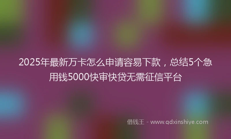 2025年最新万卡怎么申请容易下款，总结5个急用钱5000快审快贷无需征信平台