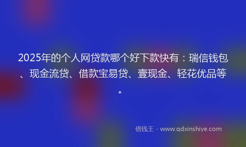 2025年的个人网贷款哪个好下款快有：瑞信钱包、现金流贷、借款宝易贷、壹现金、轻花优品等。