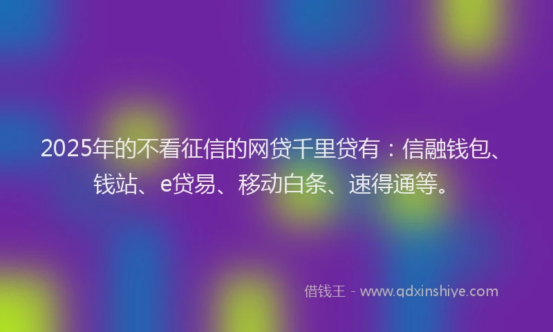 2025年的不看征信的网贷千里贷有：信融钱包、钱站、e贷易、移动白条、速得通等。