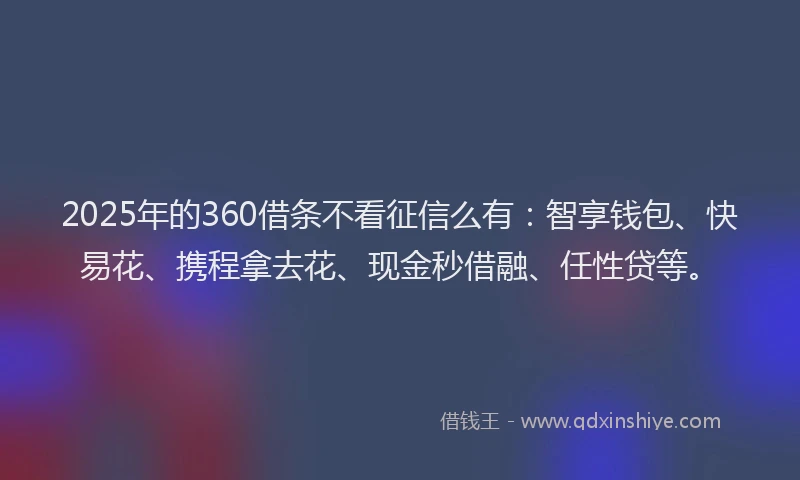 2025年的360借条不看征信么有：智享钱包、快易花、携程拿去花、现金秒借融、任性贷等。