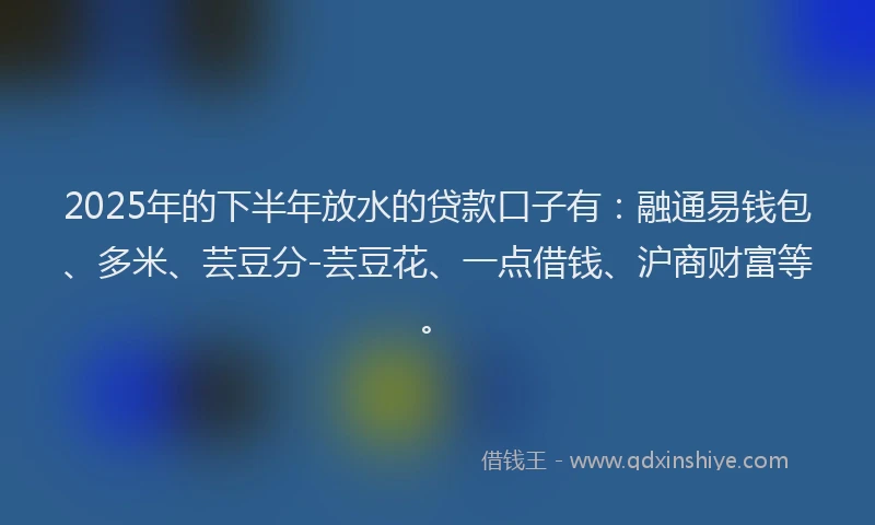2025年的下半年放水的贷款口子有：融通易钱包、多米、芸豆分-芸豆花、一点借钱、沪商财富等。