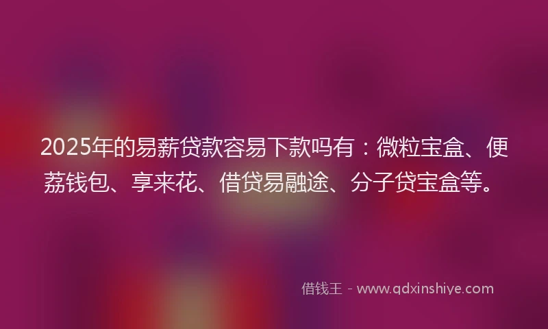 2025年的易薪贷款容易下款吗有：微粒宝盒、便荔钱包、享来花、借贷易融途、分子贷宝盒等。